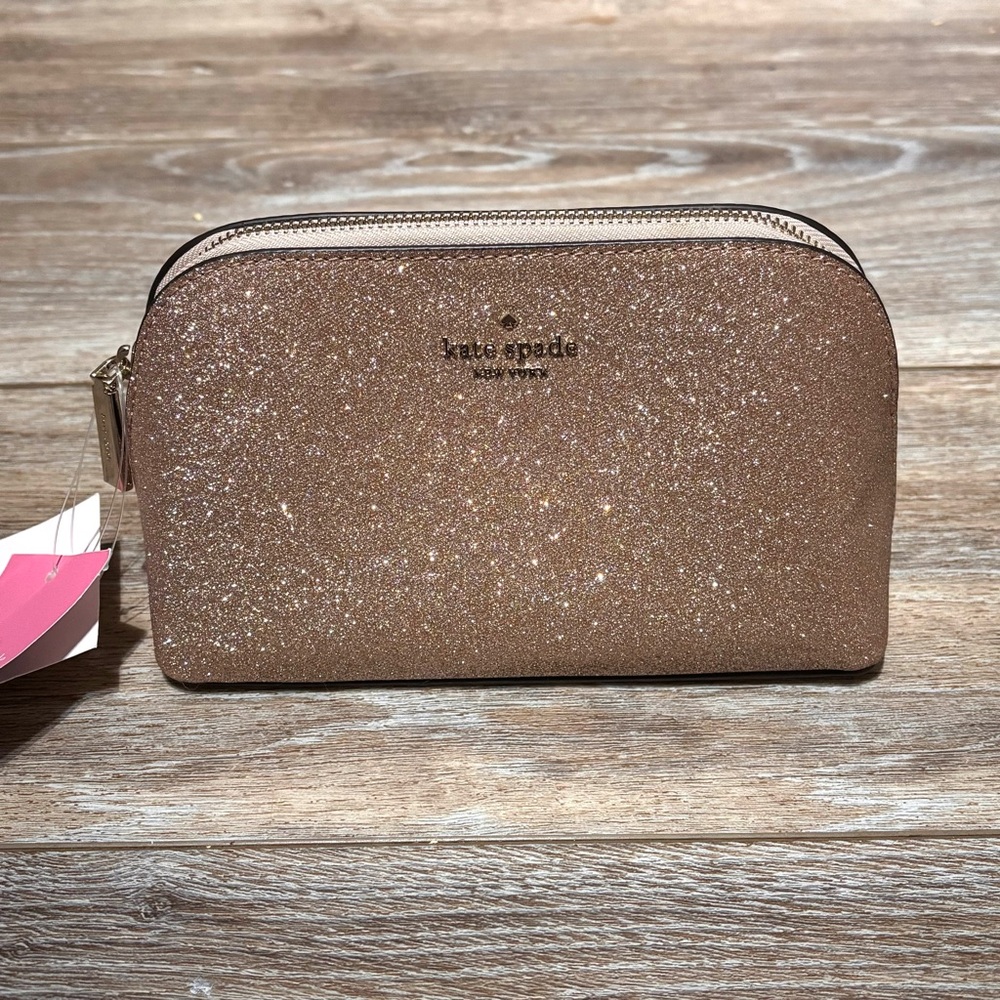 ♠️ Kate Spade Tinsel Rose Gold Cosmetic Case